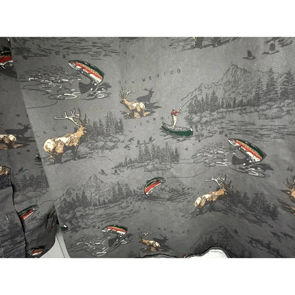 Vintage Y2k Nature Deer Fishing Buttoned AOP Western Style Long Sleeve Shirt